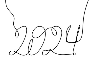 2024 year. Drawing one line  isolated on a white background.
Simple linear style for winter design greeting card and web banner. Doodle Vector illustration