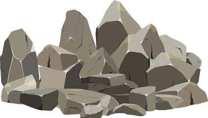 Coastal pebbles,cobblestones,gravel,minerals and geological formations.Collection of stones of various shapes .Rock fragments,boulders and building material.Vector illustration. © gala