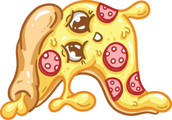 Cute Cartoon Pizza Slice Pepperoni Emoji Face Illustration for a Mascot or Logo Design