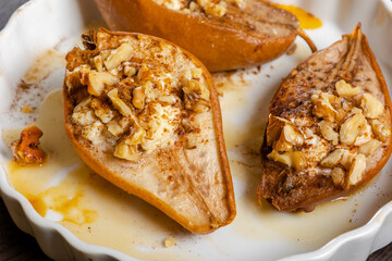 stuffed pear with cheese honey and walnuts