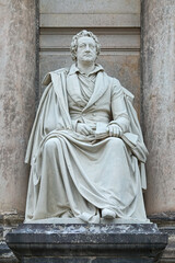 Dresden, Germany. Statue of Johann Wolfgang von Goethe at the front facade of the Semperoper. The...