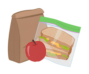 Illustration of cute sack lunch set