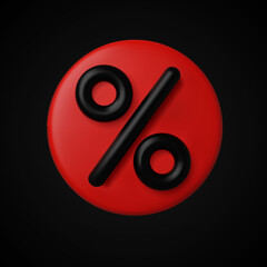 Black sale percentage sign in red circle 3d. Vector discount icon for Black Friday.