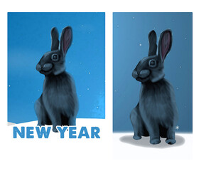 illustration of a hare. The symbol of the new year of the black rabbit. for New Year's cards.