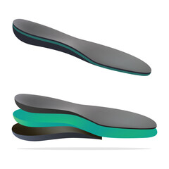 Comfortable shoes arch support insoles vector illustration. Vector design for three-layered shoe arch support insole. - obrazy, fototapety, plakaty