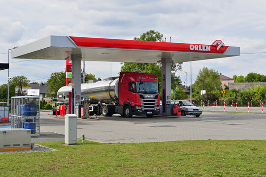Annopol, Poland - September 13, 2022: Orlen Fuel Station in Annopol. Orlen chain of gas stations is owned by the Polish oil concern PKN ORLEN.