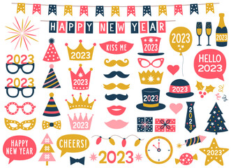 Fototapeta New Year 2023 party design elements and decoration set obraz