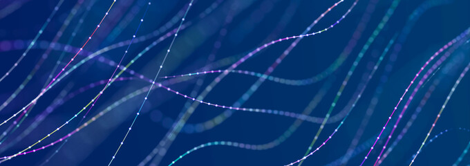 Sci-fi background. Digital landscape with dots and lines. Cyberspace grid. Background concept for your design. 3d