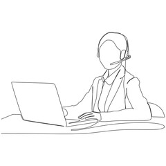 continuous line drawing of woman customer call service