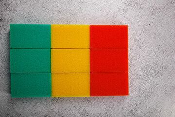 Flag of Mali made of sponges for dishwashing.