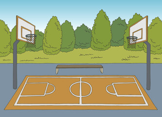 Basketball court sport graphic color landscape sketch illustration vector  © aluna1
