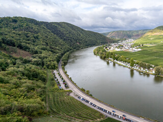 View from the castle in Beilstein to the Moselle, Germany, Rhineland.