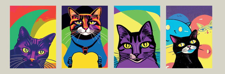 colorful cat head icon on pop art style. charming colorful cat animals in pop art style. Cat Pop Art, WPAP design, Pop Art Style. amazing colors. suitable for screen printing t-shirts, book covers