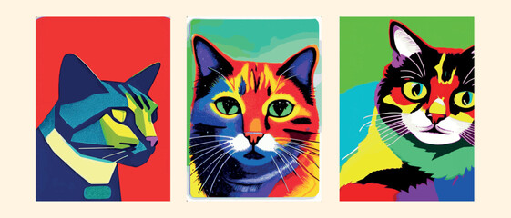 colorful cat head icon on pop art style. charming colorful cat animals in pop art style. Cat Pop Art, WPAP design, Pop Art Style. amazing colors. suitable for screen printing t-shirts, book covers