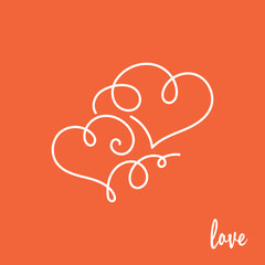 Connection of two hearts. Symbol of love. Calligraphic heart with swirls. Lettering Love. One line. vector eps10. - 543840979