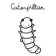 Little caterpillar. Outline illustration on white background.