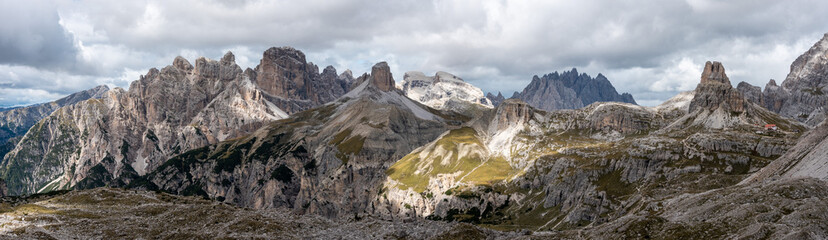 Scenic wild alpine landscape around the 3 Zinnen mountains, the dolomites in South Tyrol