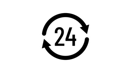 Circular rotation of the arrows. Open 24 hours icon. Work all day long. Motion graphic animation.