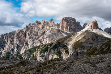 Scenic calm mountain landscape in the surroundings of the famous Three Peaks mountains, The Dolomites in South Tirol