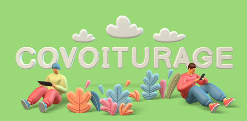 covoiturage 2 personnages fond vert