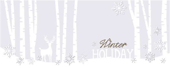 Winter holiday background illustration. Simple snowy forest graphic wallpaper for Winter and winter holiday design. Vector illustration.