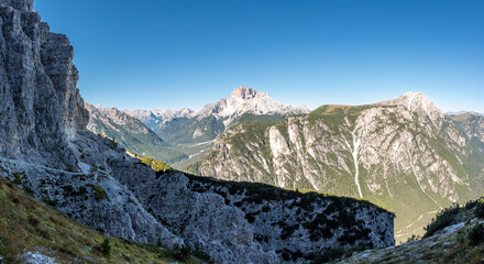 Magnificent panoramic view on the Rienz valley in the Dolomite Alps