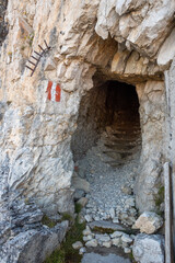 A tunnel on Monte Piano used for the military during the First World War, now being used for hikers