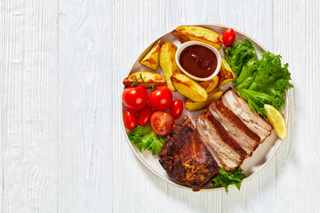 grilled  Pork Spare Ribs Belly with roast potato