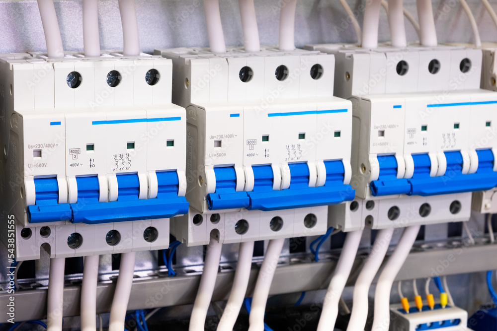 Poster new automated system of electric power supply and distribution. electric boxes with high-voltage equ