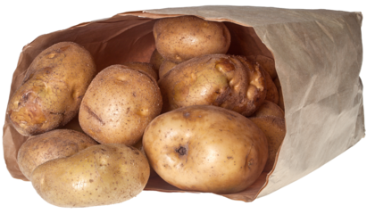 Potatoes in a bag. Potatoes are lying on a transparent background. png