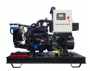 Mobile  diesel motor electric generator isolated on white background,  industry power energy engine...