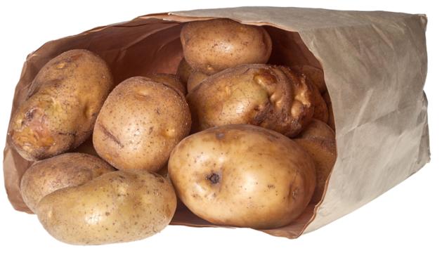 Potatoes in a bag. Potatoes are lying on a transparent background. png