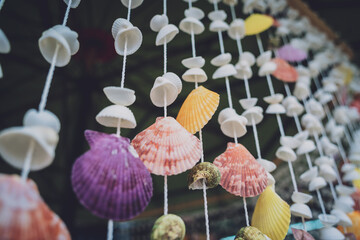 Handmade souvenir decorated with different sea shells