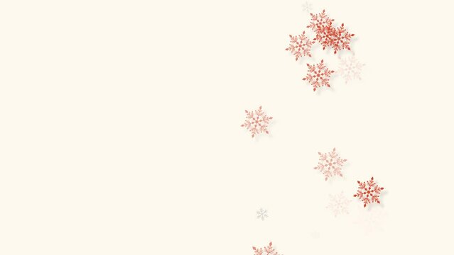クリスマス 雪の結晶 オレンジ 右 小 雪が降る 【背景 オフホワイト】