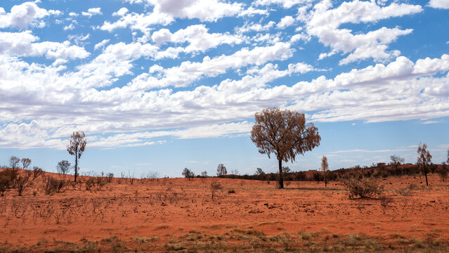 View of the Australian outback under a sky with beautiful clouds