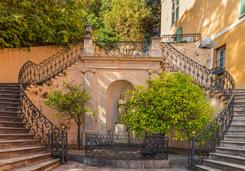 Beautiful historic staircase from marina to citadel in Bastia, Corsica, France