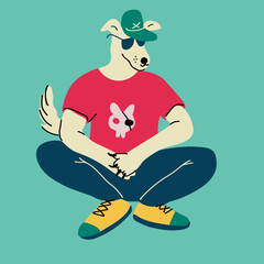 furry dog guy character squatting in cap