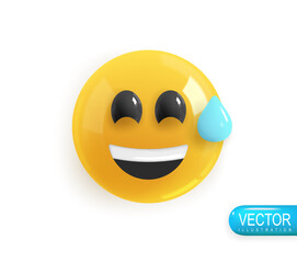 Emotion Realistic 3d Render. Icon Smile Emoji. Vector yellow glossy emoticons. PNG