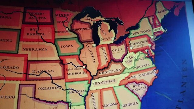 An old colored map of the United States of America found by accident.