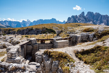 Remains of a military bunker on Mount Piano in the Dolomite Alps, built during the First World War - obrazy, fototapety, plakaty