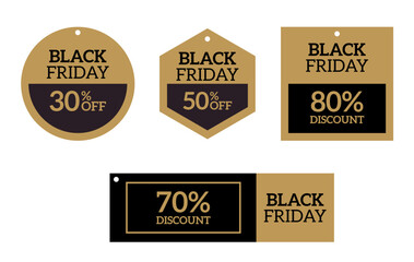 Set of gold sticker Black Friday 30%, 50%, 70%, 80% discount