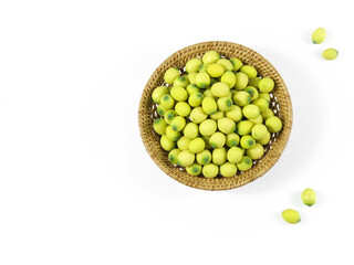 Fresh lotus and lotus seeds on white background.