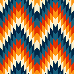 Navajo style seamless pattern with retro color palette - ethnic geometric colorful print design - 543856952