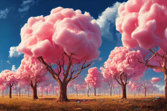 Digital artwork cotton candy landscape