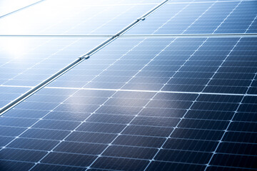 Closeup of modern solar panels at daytime
