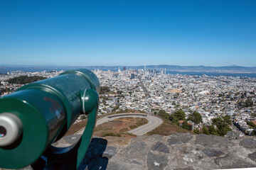 San Francisco city from Twin Peaks hills, California, USA.