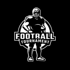 Football player logo, emblem American football on a dark background. Vector illustration.