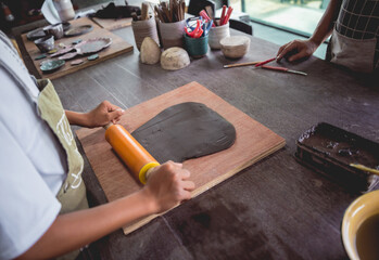 The master class in big workshop on making clay products