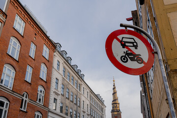 Road sign. Prohibited sign for cars and motorcycles.