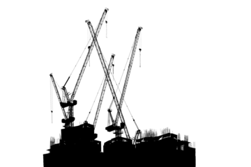 Silhouettes of building construction site with construction cranes